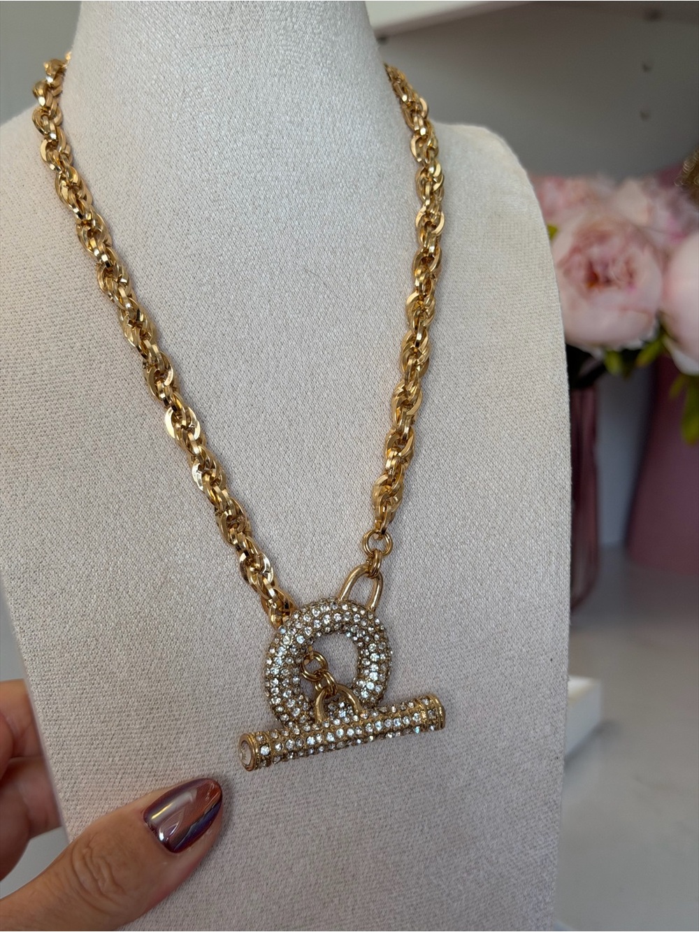 Gold-tone Crystal Toggle Pendant Necklace or Wrap Bracelet or Wrap Anklet 4 ways